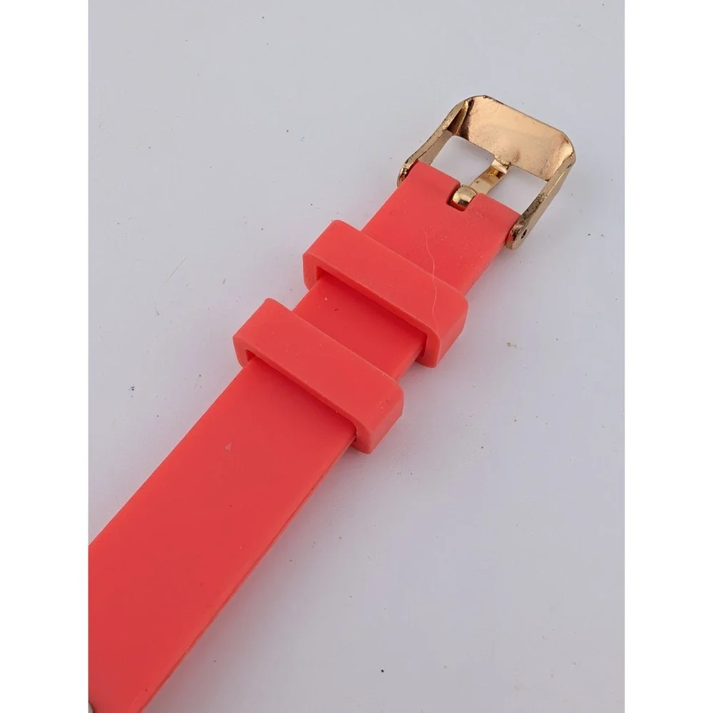MSPCI Watch Women 36mm Gold Case Coral Silicone Band- New‎ Battery